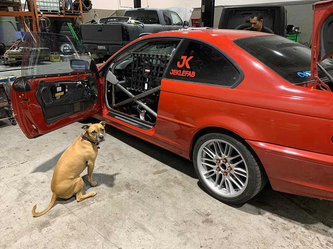 Vintage BMW with a custom roll cage built for track use