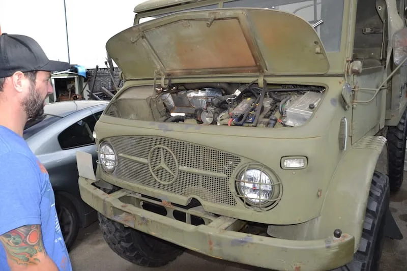 1962 Unimog 404 shop truck, detail of the axle and 46-inch Michelin tire