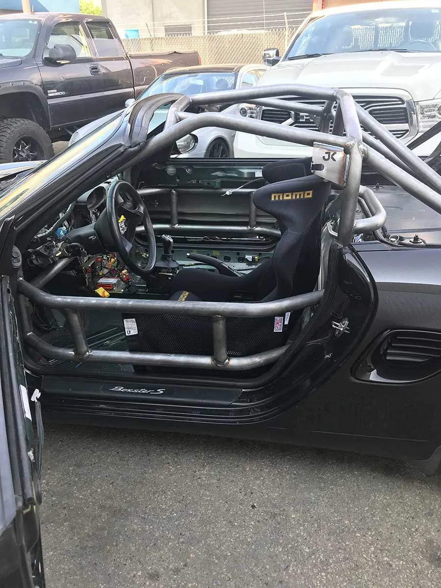 Porsche Boxer with a custom roll cage built for Area27 racing